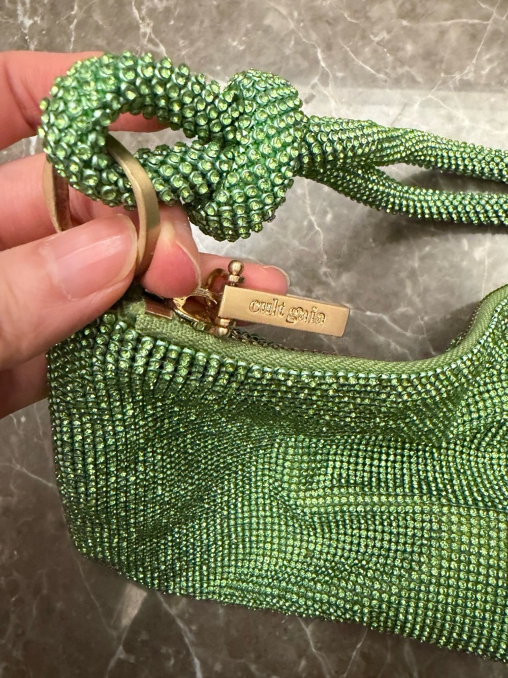 cult gaia Lime Crystal Mesh Knot-Handle Shoulder Bag - Picture 14 of 15